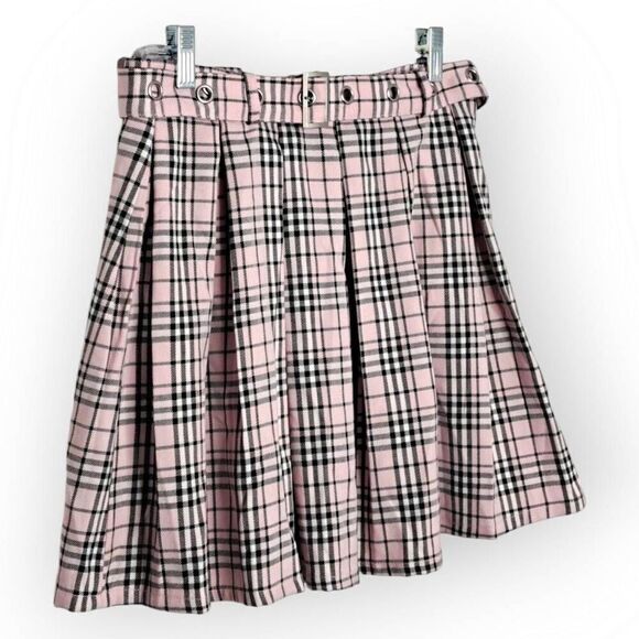 Hot Topic Women's Pink Plaid Pleated Mini Skirt w Matching Belt size Medium NWT - Picture 2 of 5